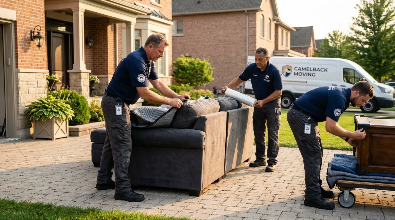 Large estate moving crew wrapping furniture in Goldens Bridge, NY