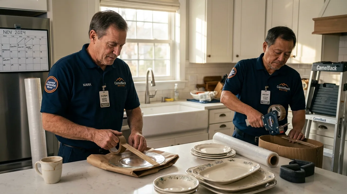 Professional crew packing kitchen dishware in Goldens Bridge, NY